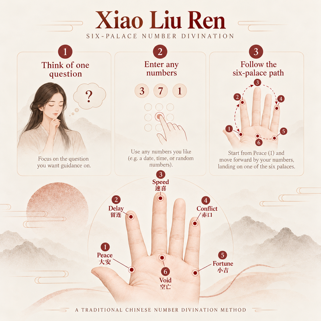 Personal Xiao Liu Ren reading by email with six possible divination results
